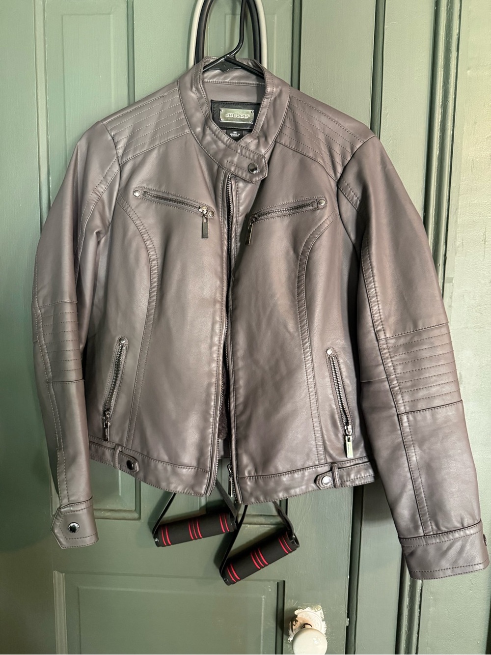 Jou Jou Women's Leather Moto Jacket in Gray